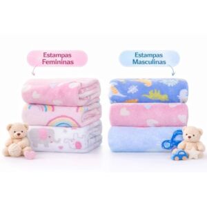 Kit Manta para Bebê em Microfibra Ultra Macia Hipoalergênica Enxoval Recém-Nascido